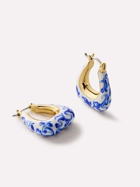 Ana Luisa Dakota Gold & Blue Porcelain-Style Hoop Earrings